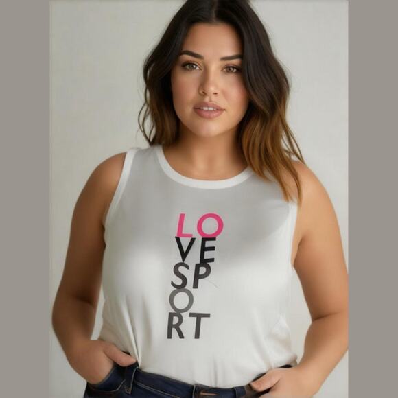 LuLaRoe Womens Top Size 1X Rise Strong Tank Love Sport Cream Pink Neon NEW - Picture 1 of 6